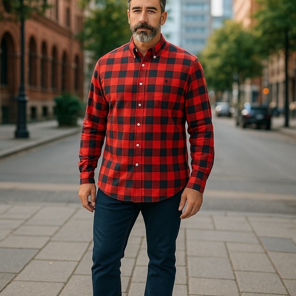 Men's Ralph Lauren Red Black Checkered Plaid Flannel Button Down Shirt Size 3XB - Picture 1 of 9